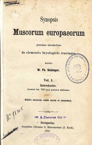 Synopsis muscorum Europaeorum [...] Vol. I. [...] Editio secunda