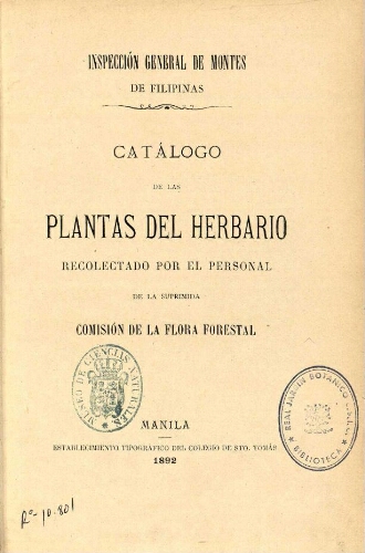 Catálogo de las plantas del herbario recolectado por el personal de la suprimida Comisión de la Flora Forestal