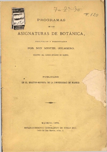Programa de las asignaturas de Botánica