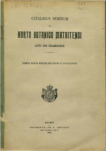 Index seminum in Horto Botanico Matritensi ... 1900