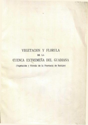 Vegetación y flórula de la cuenca extremeña del Guadiana