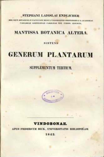 Mantissa botanica altera. Sistens generum plantarum supplementum tertium