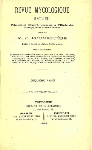 Revue mycologique [...] Cinquième année 1883