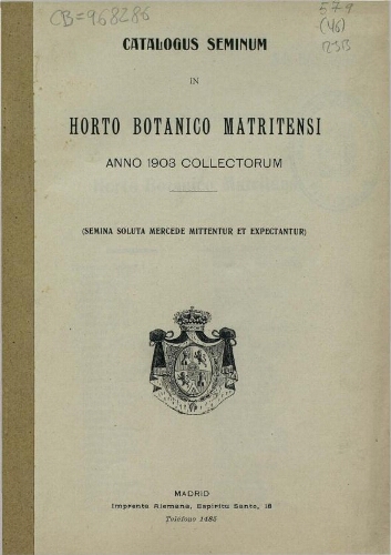 Index seminum in Horto Botanico Matritensi ... 1903