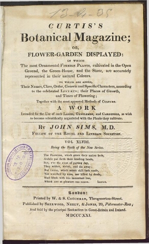 Curtis's Botanical Magazine (1801). Vol. 48 (Vol. 6 of the new series)