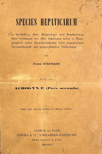 Species hepaticarum. Vol. III (Pars secunda)