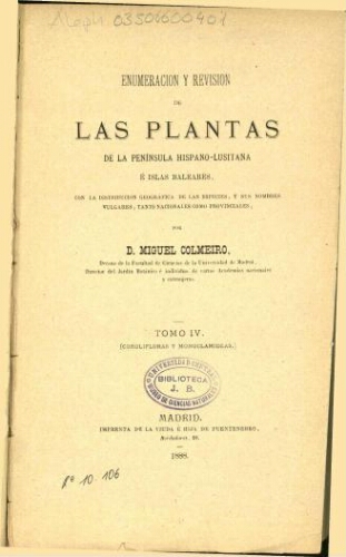 Enumeración y revisión de las plantas de la Península Hispano-Lusitana é islas Baleares [...] T. 4