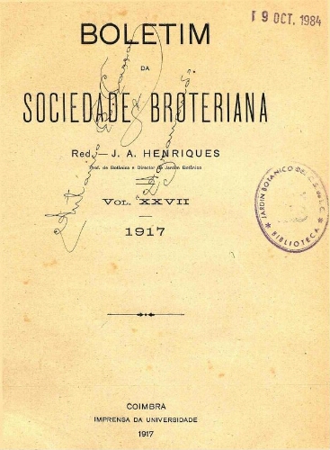 Boletim da Sociedade Broteriana. Tomo XXVII