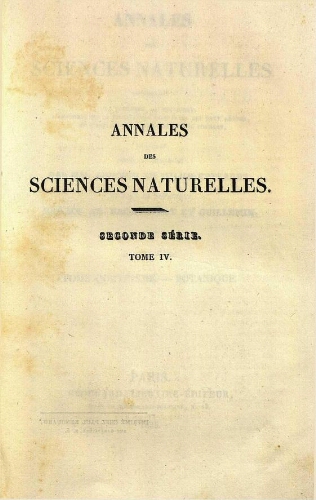 Annales des sciences naturelles [...] Seconde série. Tome quatrième.- Botanique
