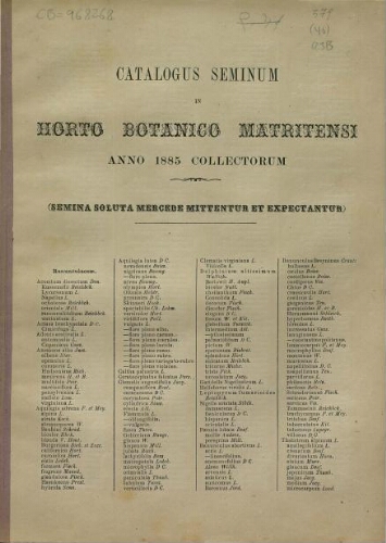 Index seminum in Horto Botanico Matritensi ... 1885