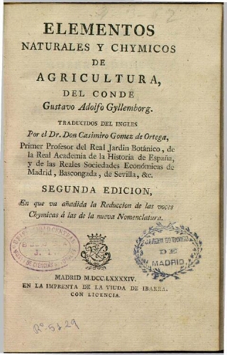 Elementos naturales y chymicos de agricultura. 2ª edición