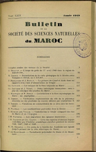 Bulletin de la Société des sciences naturelles du Maroc. T. 29