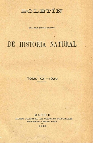Boletín de la Real Sociedad Española de Historia Natural. Tomo 20