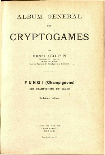 Album général des cryptogames [...] Fungi [...] Troisième volume