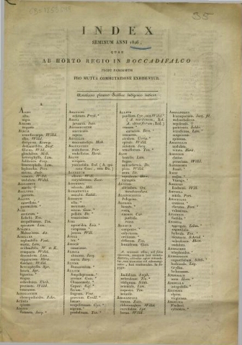 Index seminum Horto Regio in Boccadifalco ... 1826