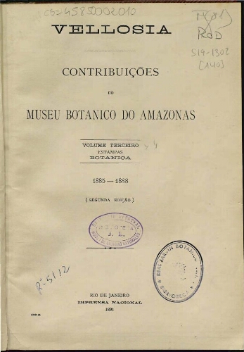 Vellosia. Contribuições do Museu Botanico do Amazonas. 2ª ed. Vol. 3-4