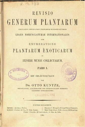 Revisio generum plantarum [...] Pars I