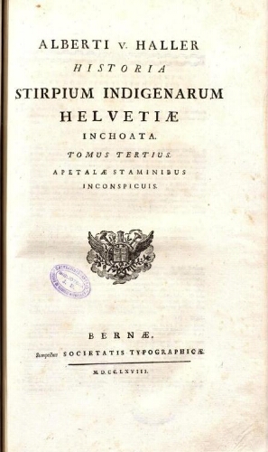 Historia stirpium indigenarum Helvetiae inchoata. Tomus tertius