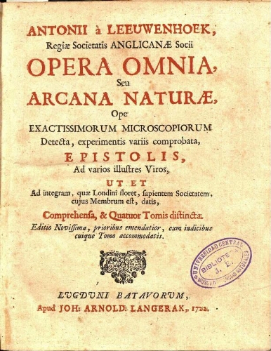 Opera omnia, Seu Arcana naturae [...] Editio Novissima