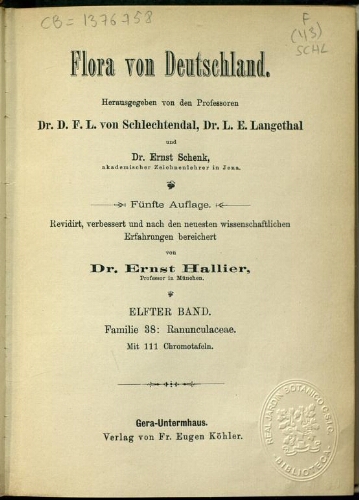 Flora von Deutschland. Band 11. Halbband 45-46: Ranunculaceae