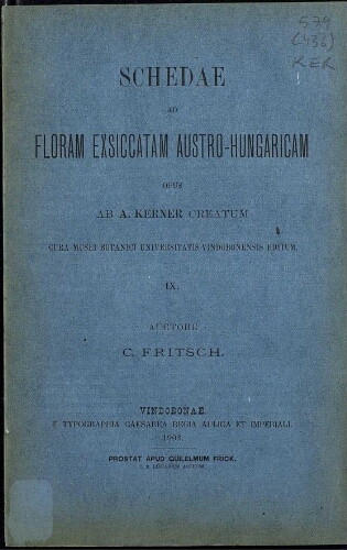 Schedae ad Floram exsiccatam Austro-Hungaricam [...] IX