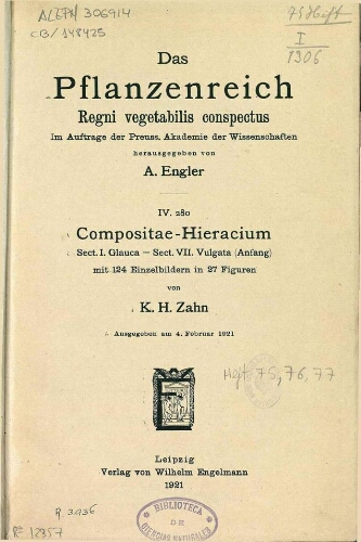 Compositae-Hieracium. Sect. I. Glauca -- Sect. VII. Vulgata (Anfang). In: Engler, Das Pflanzenreich [...] [Heft 75] IV. 280