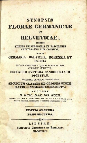 Synopsis florae Germanicae et Helveticae [...] Editio secunda. Pars secunda