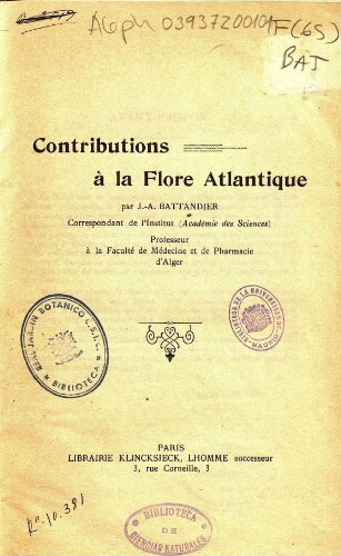 Contributions a la flore atlantique