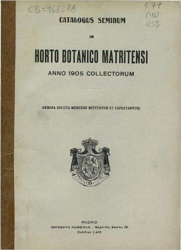 Index seminum in Horto Botanico Matritensi ... 1905