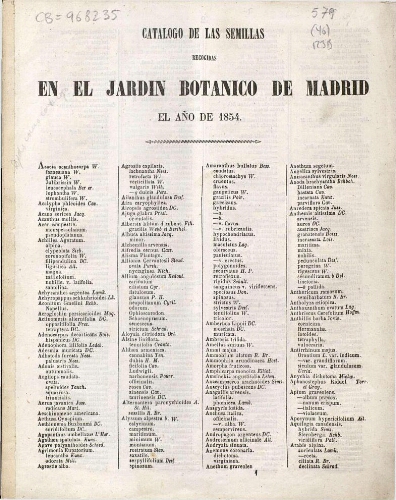 Index seminum in Horto Botanico Matritensi ... 1854