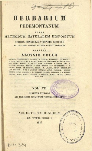 Herbarium Pedemontanum [...] Vol. VII