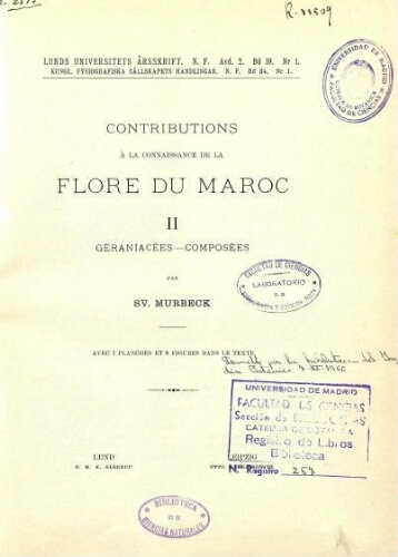 Contributions à la connaissance de la flore du Maroc. II. Géraniacées-Composées