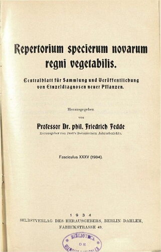 Repertorium specierum novarum regni vegetabilis [...] Fasciculus XXXV (1934)