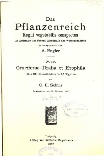 Cruciferae-Draba et Erophila. In: Engler, Das Pflanzenreich [...] [Heft 89] IV. 105
