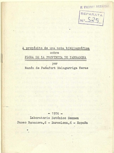 A propósito de una nota bibliográfica sobre Flora de la provincia de Tarragona