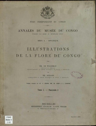 Annales du Musée du Congo (Belge). Série I. Botanique. Tome I -- Fasc. 2