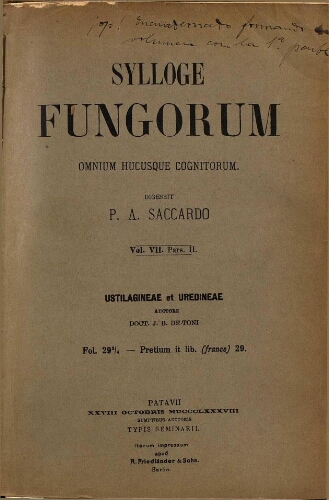 Sylloge fungorum [...] Vol. VII. Pars. II