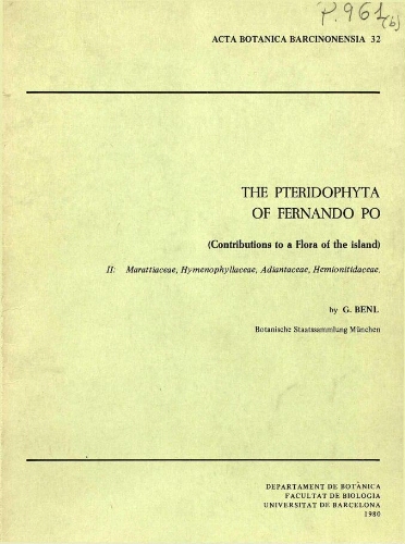 The pteridophyta of Fernando Po (contribution to a Flora of the island). II: Marattiaceae, Hymenophyllaceae, Adiantaceae, Hemionitidaceae