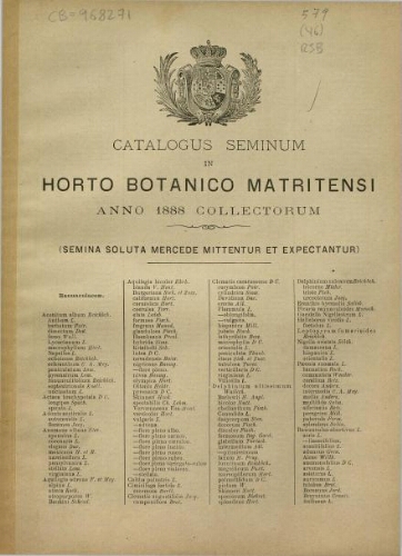 Index seminum in Horto Botanico Matritensi ... 1888