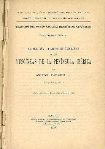 Enumeración y distribución geográfica de las Muscíneas de la Península Ibérica
