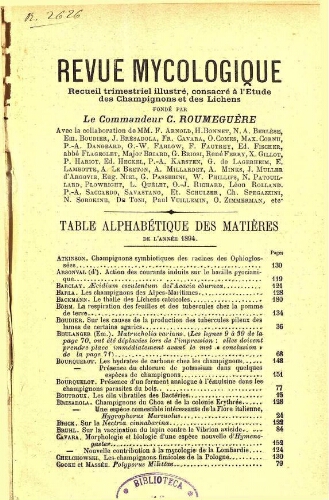 Revue mycologique [...] [Seizième année] 1894