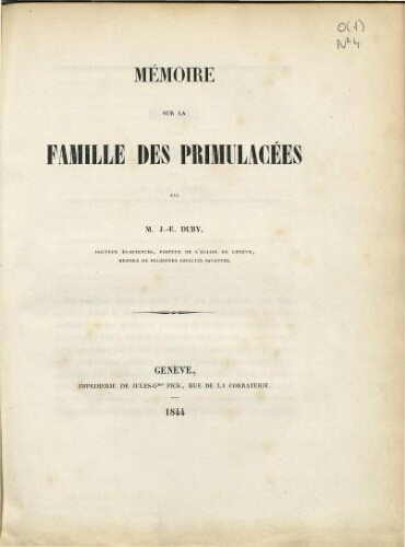 Mémoire sur la famille des Primulacées