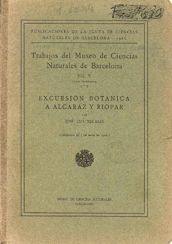 Treballs del Museu de Ciències Naturals de Barcelona. ; Vol. 5. Sèrie botànica ; n.º 7
