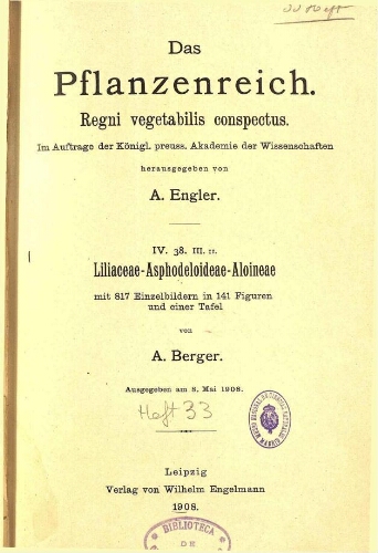 Liliaceae-Asphodeloideae-Aloineae. In: Engler, Das Pflanzenreich [...] [Heft 33] IV. 38. III. II