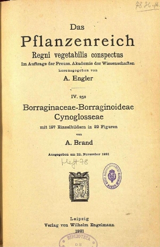 Borraginaceae-Borraginaceae-Cynoglosseae. In: Engler, Das Pflanzenreich [...] [Heft 78] IV. 252