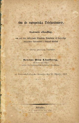 Om de europeiska Trichostomeae [Thesis ed.]