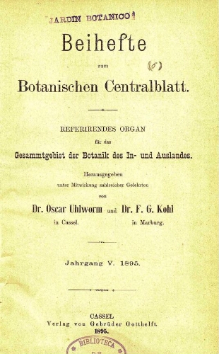 Beihefte zum Botanischen Centralblatt [...] Jahrgang V. 1895