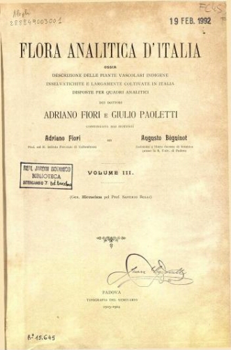 Flora analitica d'Italia [...] Volume III