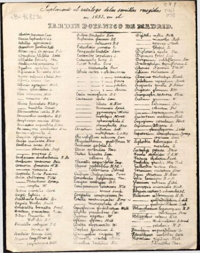 Index seminum in Horto Botanico Matritensi ... 1851 (Suplemento)