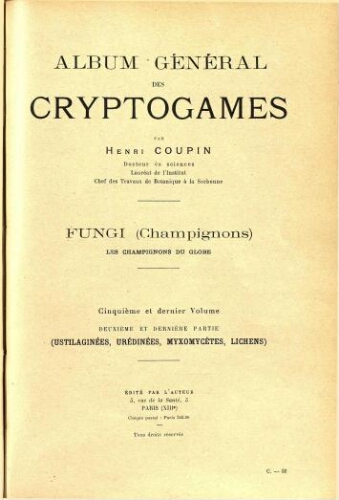 Album général des cryptogames [...] Fungi [...] Cinquième et dernier volume. Deuxième et dernier partie